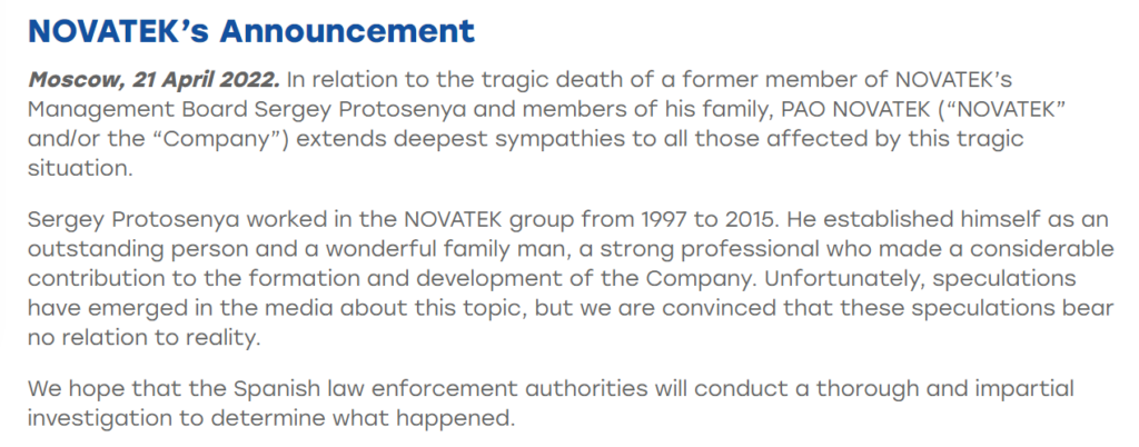 NOVATEK , Ex-company of Russian oligarch found dead throws doubt on murder-suicide theory