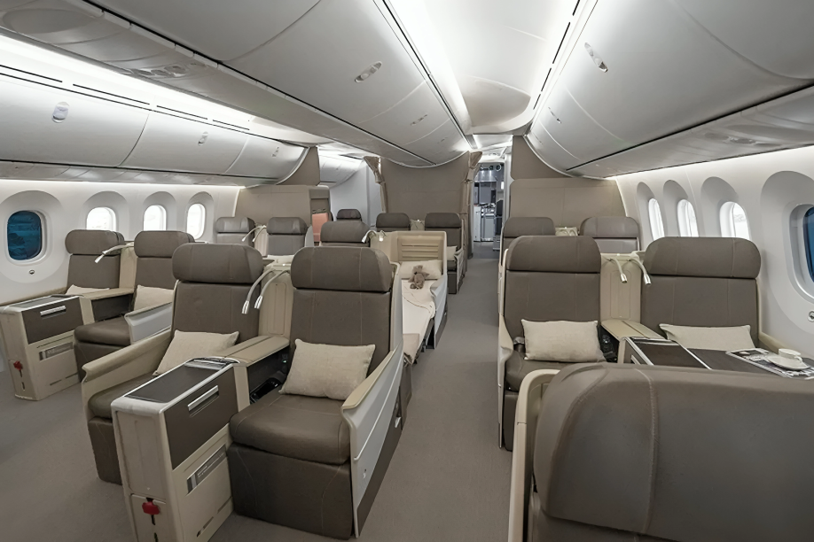 The cabin of the Boeing Dreamliner can host up to 50 passengers.