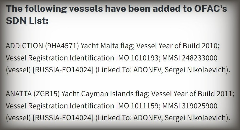 Superyacht Anatta Added to US Sanction List