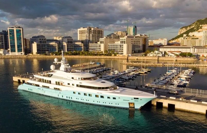 Yacht Axioma reportedly owned by Dmitry Pumpyansky at the harbour of Gibraltar, March 21 2022
