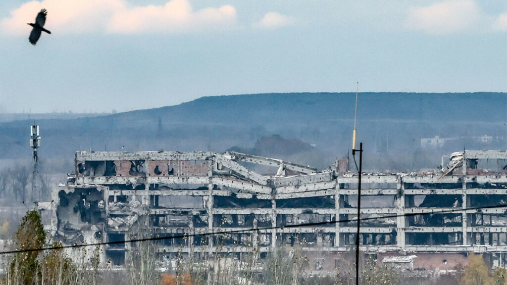 A view of the destroyed Donetsk Airport and Avdiivka.