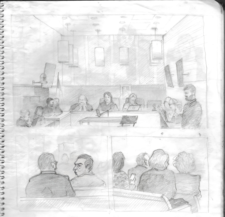 At the trial (sketch by David Hakim