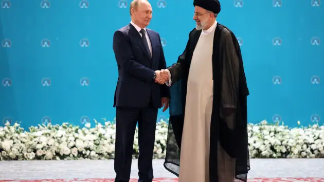 Iranian President Ebrahim Raisi greets Russian President Vladimir Putin on July 19, 2022. Putin likely wanted to show that Moscow is still important in the Middle East by visiting Iran, 