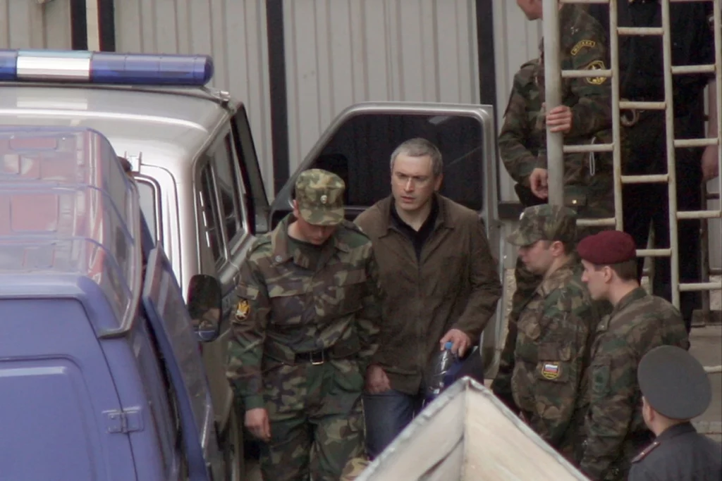  Yukos oil tycoon Mikhail Khodorkovsky (pictured in 2005 at the end of his trial) was Russia’s richest man at the time of his 2003 arrest