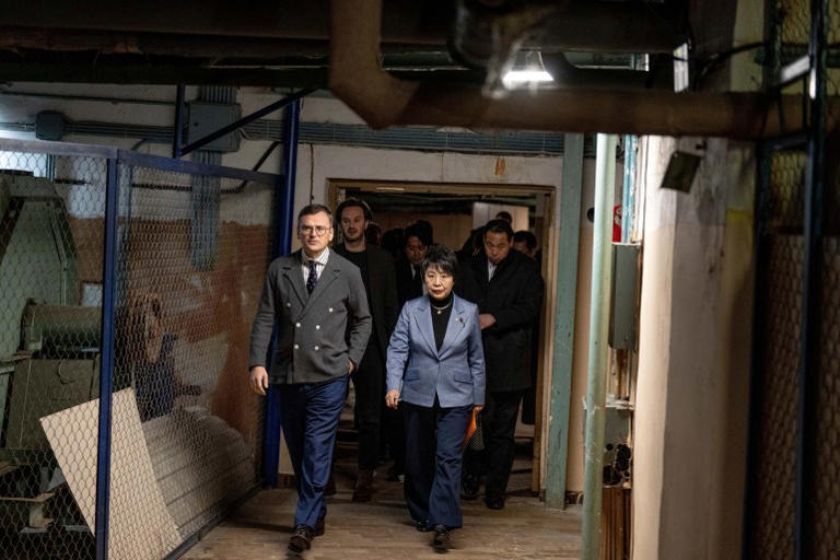 VIsiting Japanese Foreign Minister Yoko Kamikawa had to hold her press conference in a bomb shelter because of an air raid